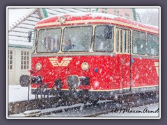 Schneetreiben in Worpswede am Bahnhof